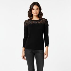 C by Bloomingdale’s 100% Cashmere Lace Inset Sweater - Black - M